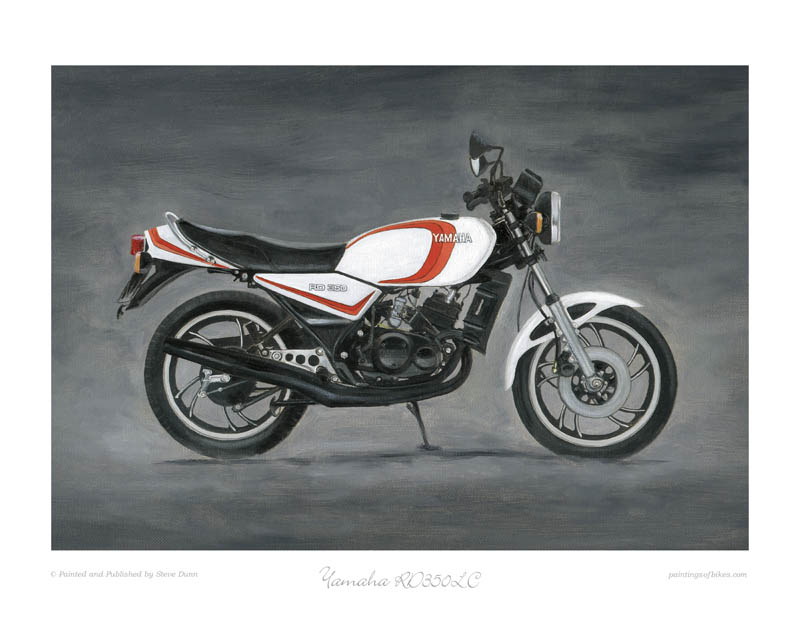 Yamaha RD350LC white with two red stripes motorcycle art print
