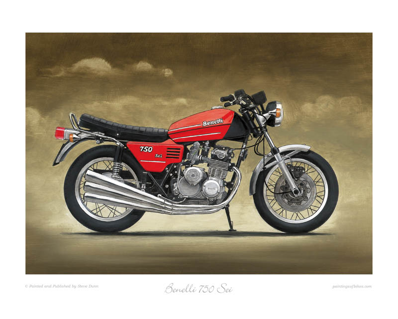 Benelli 750 Sei motorcycle print. Painting by Steve Dunn.