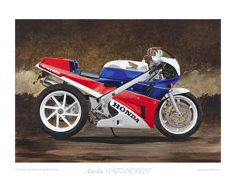 Honda RC30 motorcycle print. Painting by Steve Dunn.