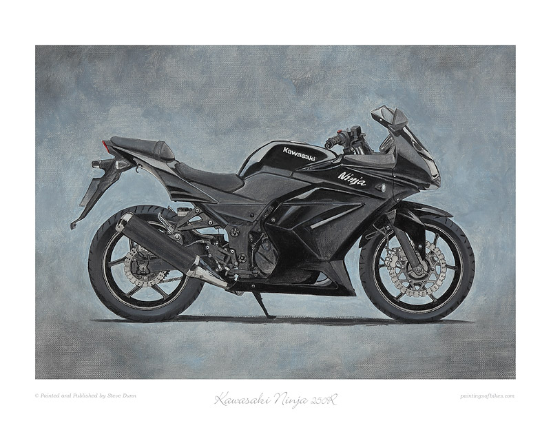 Kawasaki Ninja 250R motorcycle print. Painting by Steve Dunn.