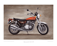 Kawasaki 900 Z1 motorcycle art print orange