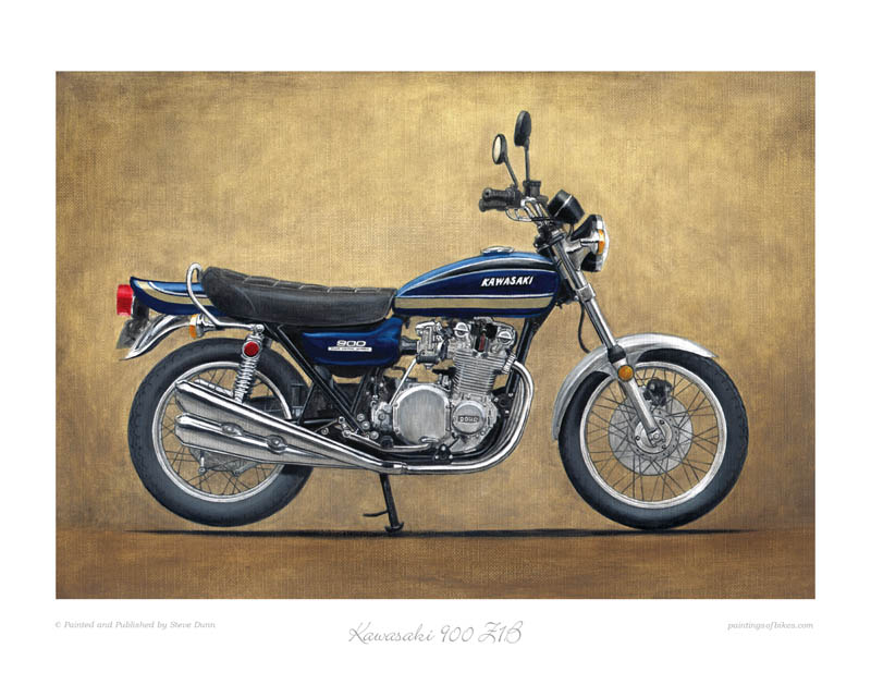 Kawasaki 900 Z1B blue motorcycle art print