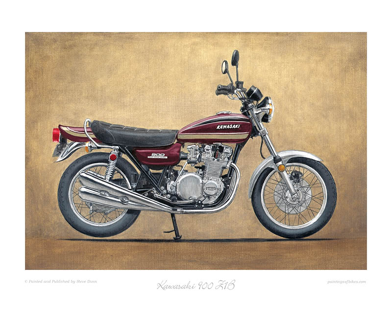 Kawasaki 900 Z1B red motorcycle art print
